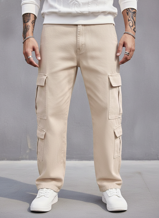 Jeans cargo de algodón para hombre con bolsillo de solapa lateral