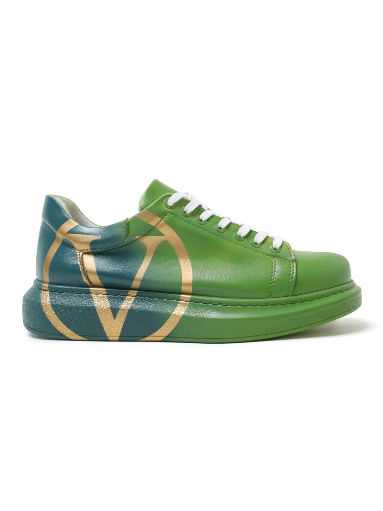 Women's Tokyo V Verdant Radiance hand-painted custom sneaker in green by Apollo Moda, view 6