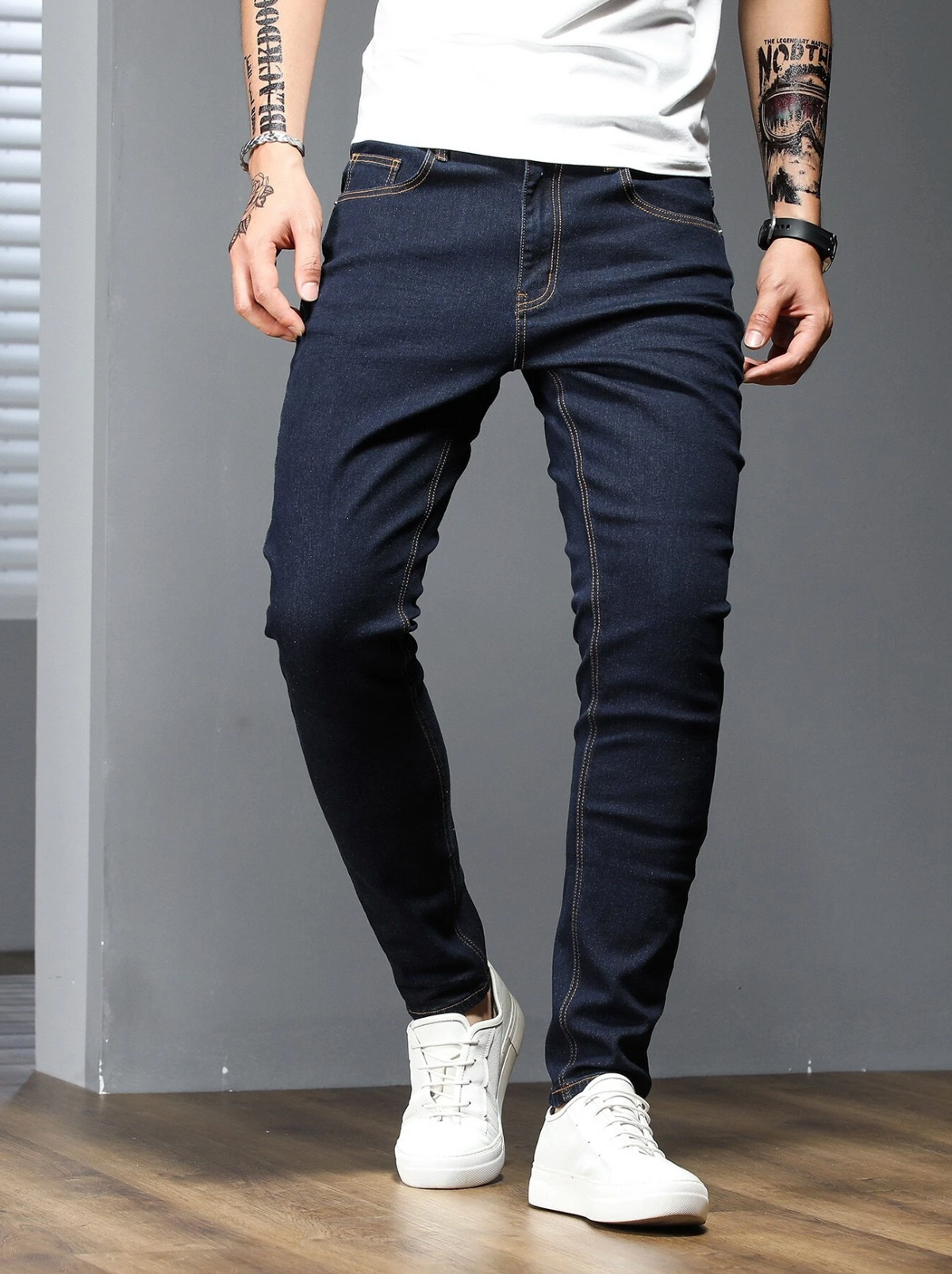 Jeans Skinny Solidi in Cotone da Uomo