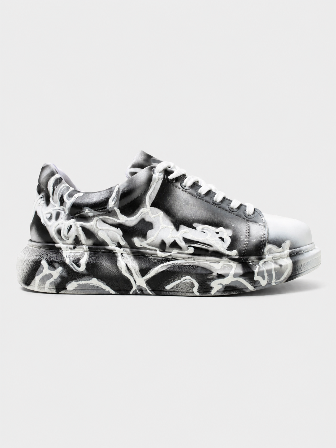 Apollo Moda Men's Genova Chaos white sneaker with black graffiti hand-painted design, main product photo