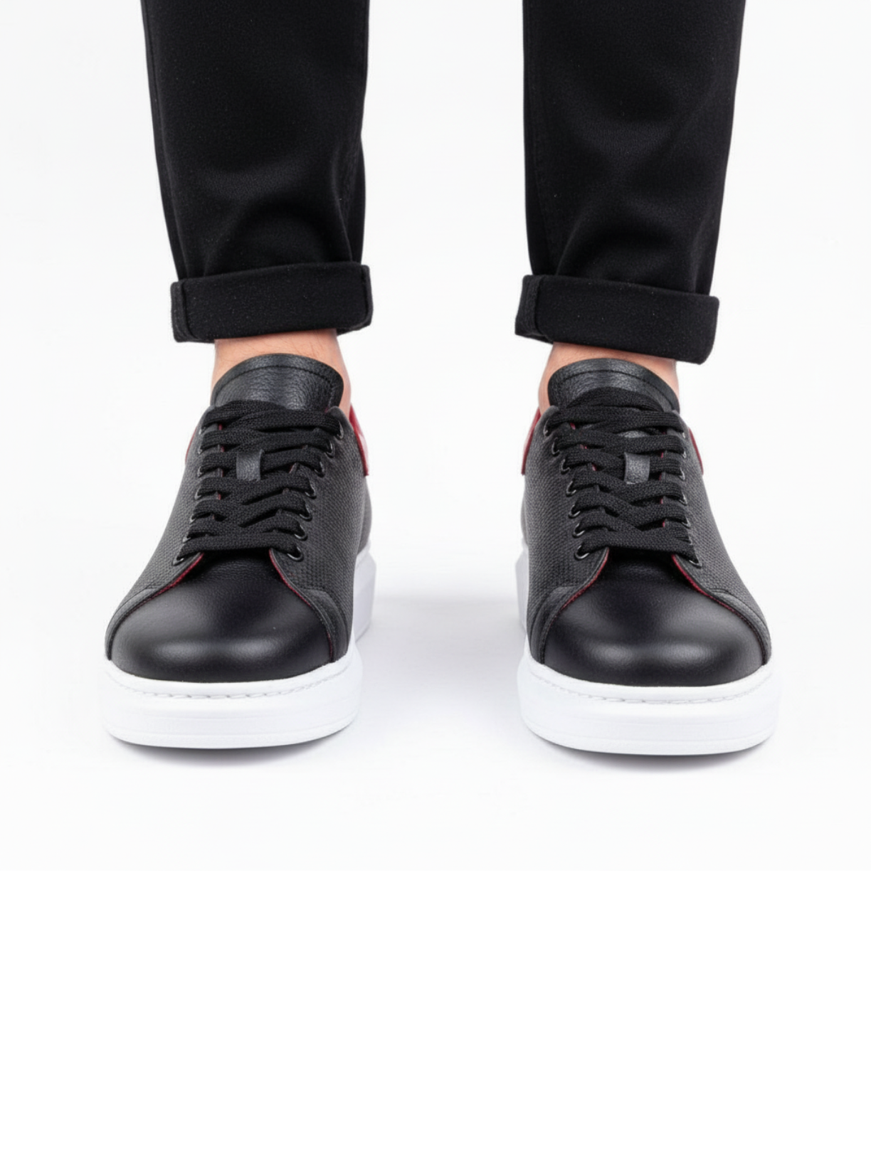 Pluto Noir black and red leather casual sneaker by Apollo Moda, fifth angle