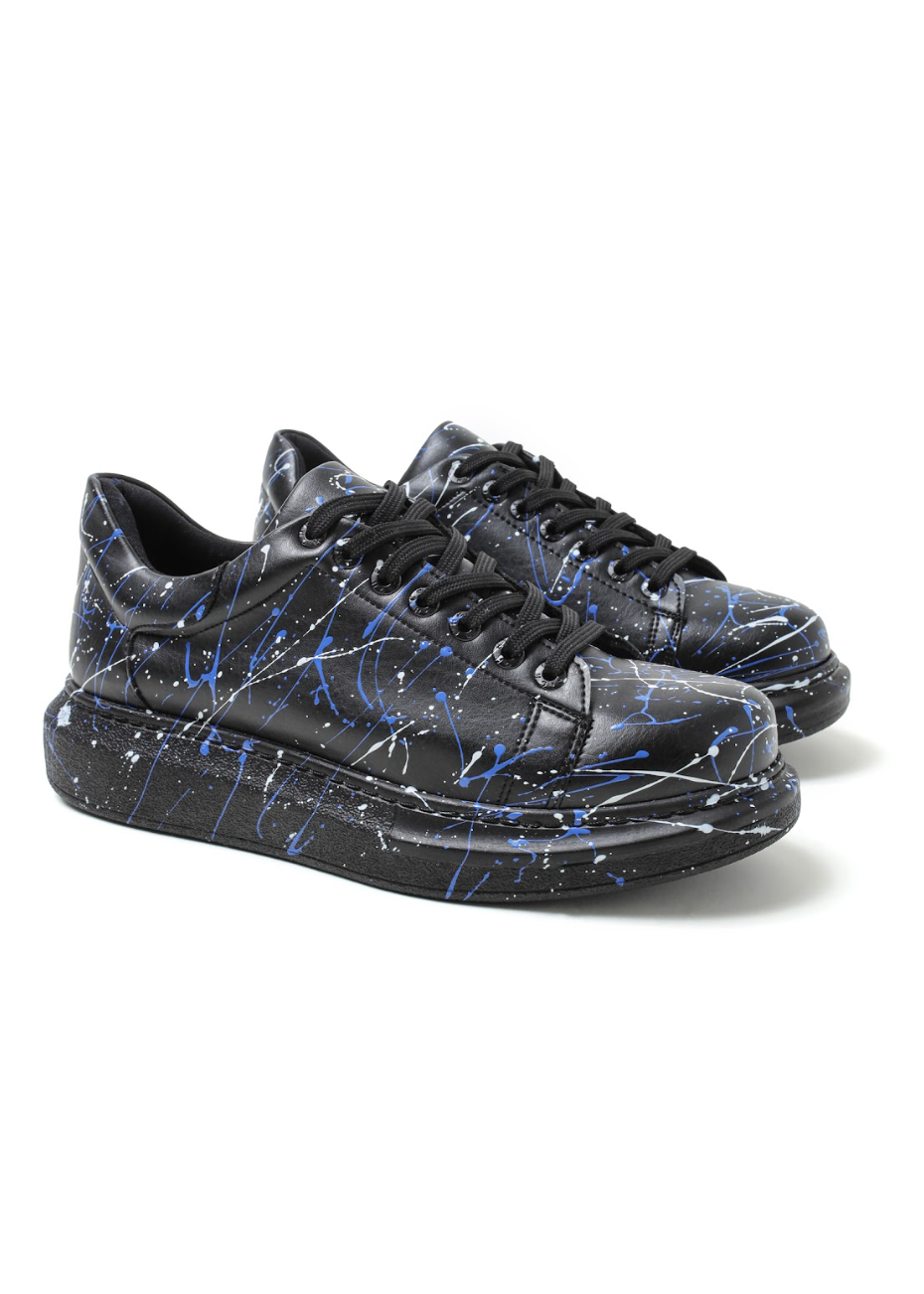 Stardust Flow blue and white splatter sneaker by Apollo Moda, third angle